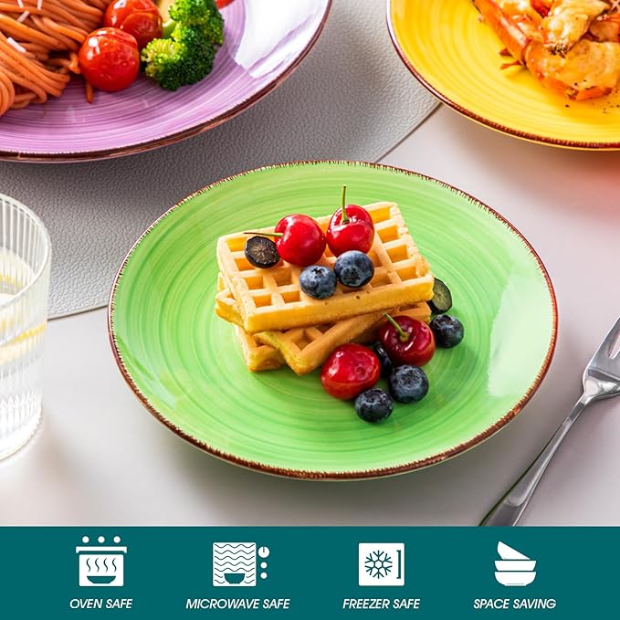 vancasso Bonita Dinnerware Set Muticolor Stoneware 12 Pieces Service for 4 Handpainted Spirals Pattern Stoneware Plates and Bowls Set