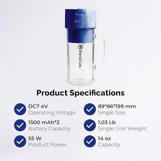 Personal Portable Blender For Shakes &amp Smoothies Leakproof &amp Stylish Portable Mason Jar Shaker Rechargeable Mini Blender with 10-Blade Blending System 14oz Dark Blue