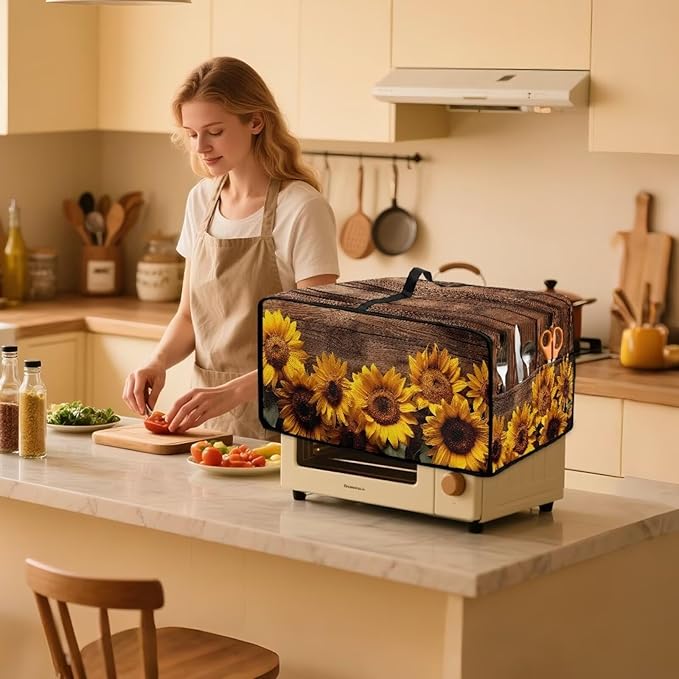 Doojoayie Sunflower Toaster Cover 6 Slice Kitchen Appliance Covers 19.7x16x 10 Small Appliance Dust Protector with Top Handle Easy to Storange
