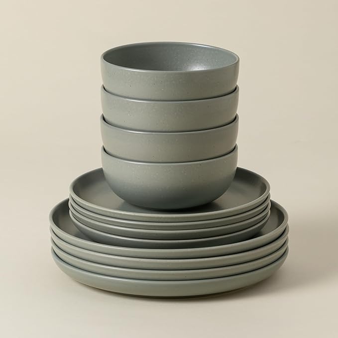 Casafina 12 Piece Stoneware Place Setting Pacifica Artichoke Green Dinnerware Set