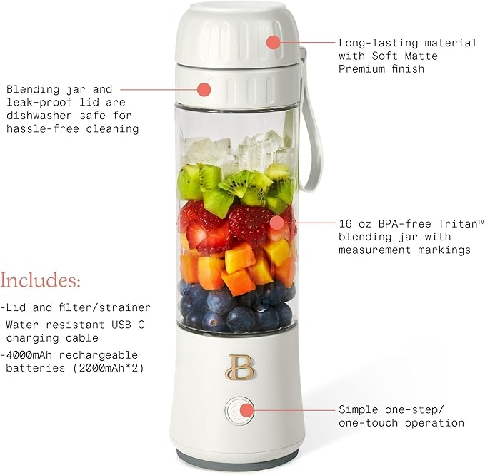 Portable Blender with 14 oz USB Rechargeable and Cordless for Smoothies Shakes &amp More