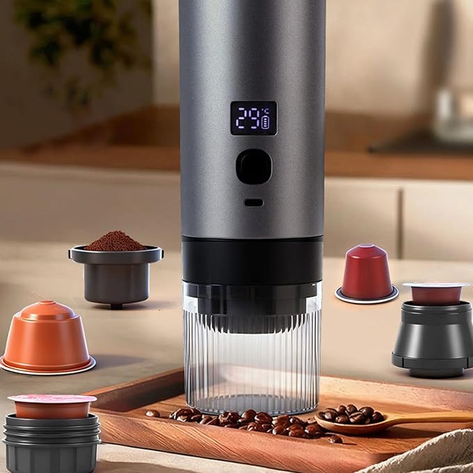 Yosoo 200ml Portable Coffee Maker Rechargeable Portable Coffee Maker 3 in 1 Extraction Ground 90C One Button Brewing Clear Display for Internal