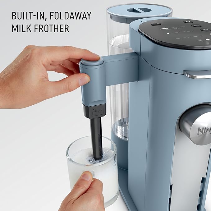 Ninja Pod &amp Grounds Specialty XL Single-Serve Coffee Maker K-Cup Pod Compatible Brews Grounds Compact Design Built-In Milk Frother 68-oz. Reservoir 6oz. Cup-24oz. Mug Sizes Denim Blue PB05