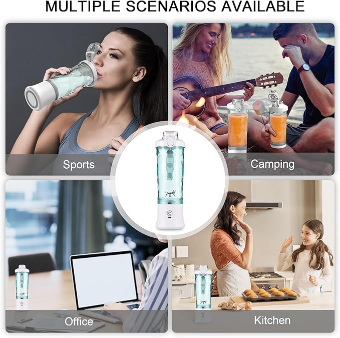 Portable Blender for Smoothies Shakes Juice 20 Oz for Gym Home Office Travel Personal Small Mini Glass Mixer with 6 Blades 150W USB Rechargeable Electric Handheld Blender Cup Watter Bottle