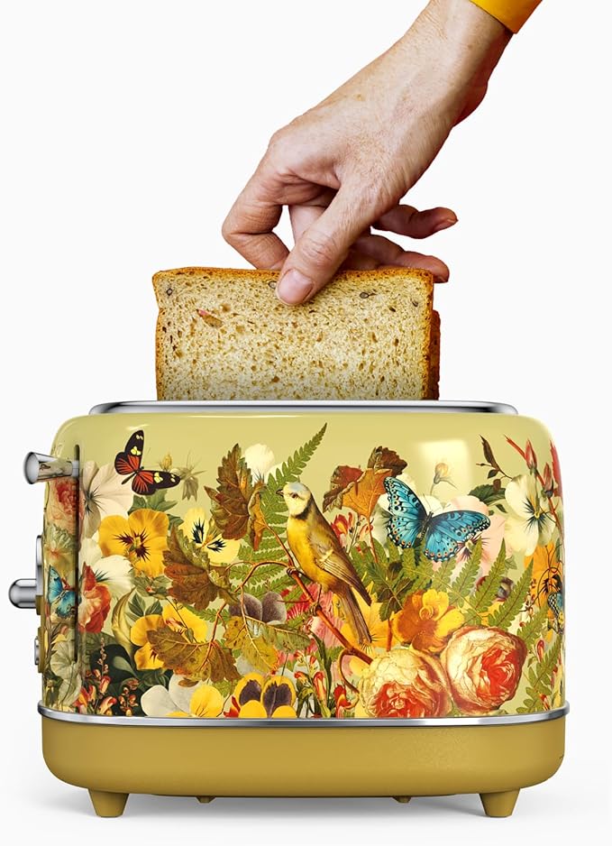 Hazel Quinn X Eduardo Recife Retro Breakfast Set 2-Slice Toaster &amp Electric Kettle Bundle 6 Browning Levels Extra Wide Slots 1200W Fast Boiling 1.7L Stainless Steel - Floral Artistic Design
