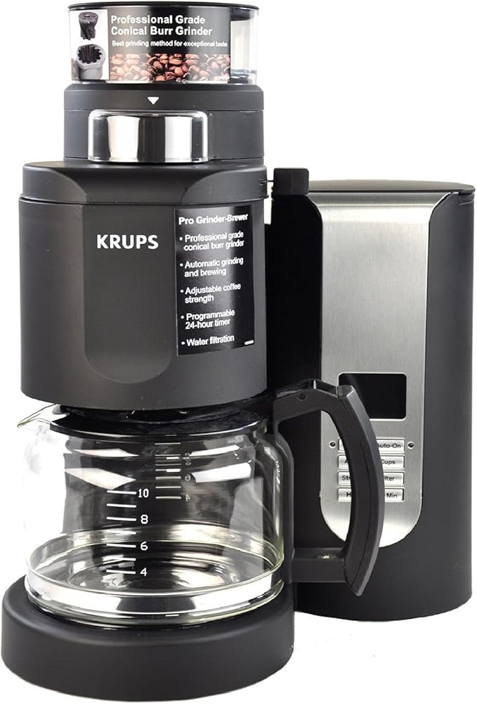KRUPS KM7005 Grind and Brew Coffee Maker with Stainless Steel Conical Burr Grinder 10-cup Black
