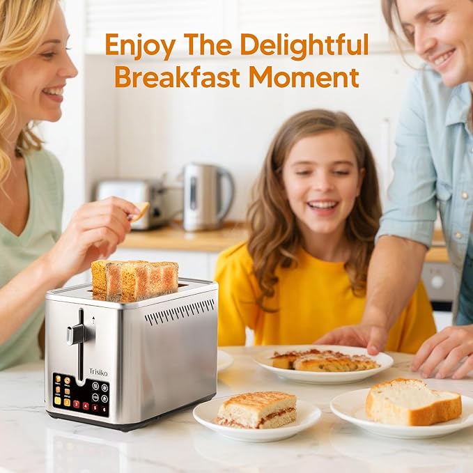 Trisiko® Touch Screen Toaster 2 Slice Stainless Steel Smart Toaster with Digital Timer 1.38 Extra-Wide Slots for Bread&amp Bagelwith Reheat Defrost Cancel +15s Boost Great for Home OfficeDo