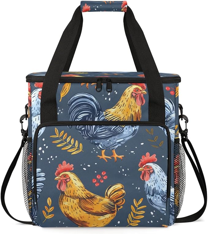Chickens Coffee Maker Travel Bag for Keurig K-Mini/K-Mini Plus Insulated Waterproof Tote with Pockets for K-Cup Portable Single-Serve Brewer Case