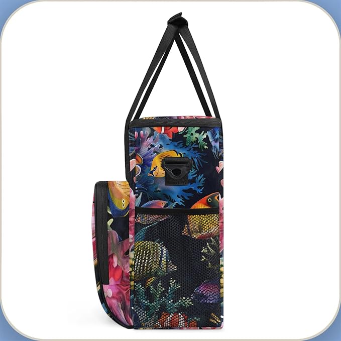 Ocean Fish Travel Coffee Maker Carrying Bag Large Organizer Storage Tote Bag Insulated Reusable Cooler Grocery Bags