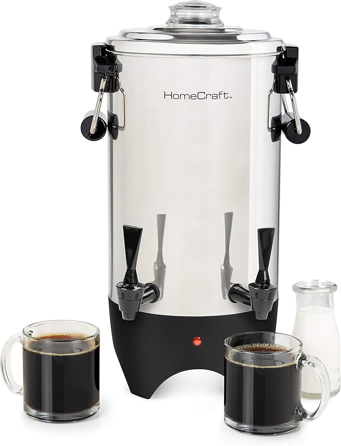 HomeCraft 45-Cup Coffee Urn and Hot Beverage Dispenser with Double Dripless Faucet Quick-Brewing Stainless Steel