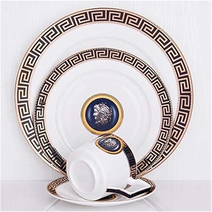 Dinnerware Sets - Luxury Gift Dishes Service Set Fine Bone China Porcelain European Court Style Dinnerware Set Dinner Plates Coffee Cup Saucer Set Bone China Plate Teacup Dish