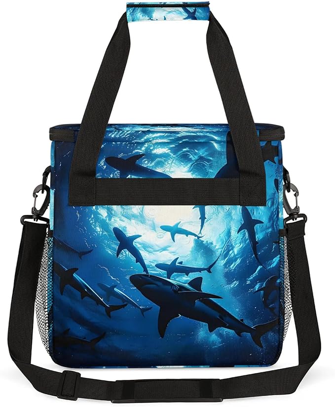 Shark Ocean Sea Travel Coffee Maker Carrying Bag Large Organizer Storage Tote Bag Insulated Reusable Cooler Grocery Bags