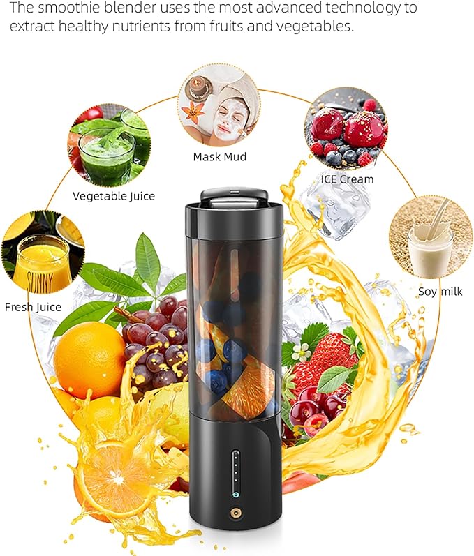 Personal Size Juicer Portable Mini Smoothie Blender 450ml Rechargeable Fruit Mixer with 6 Blades 25 Cups Output/Full Charged and Easy to Clean for Shakes Fresh Juices