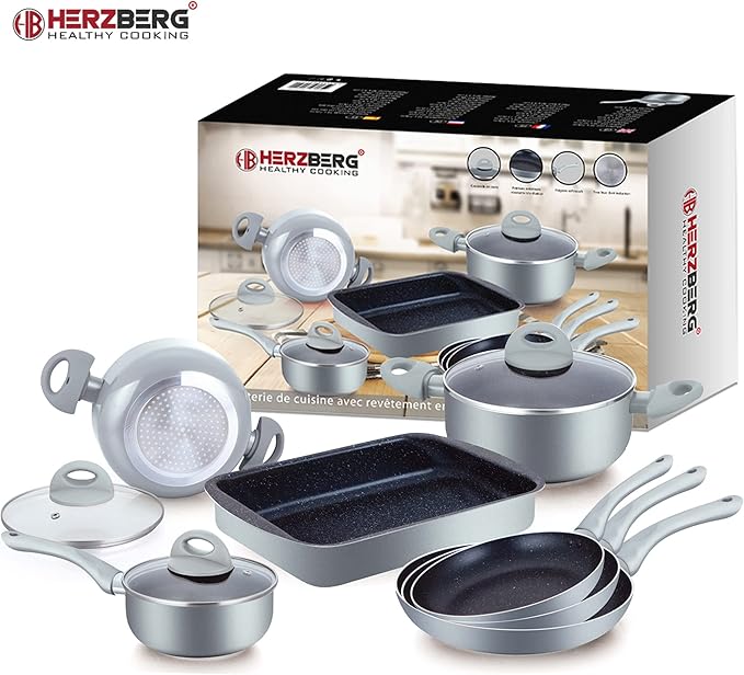 HG9016-SL Cookware Set Induction Saucepan and Frying Pan Set Vented Glass Lids Marble Coated Cookware Set 10 Pieces