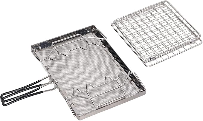 Keenso Sturdy Stainless Steel Outdoor Stovetop Toaster Portable Camping Toaster for Even Heat Distribution