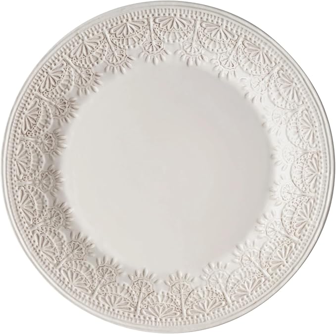 12-Piece Linen Lace Ceramic Dinnerware Set Microwave &amp Dishwasher Safe Rustic Elegance Design 4-Person Set for Daily Family Meals &amp Formal Entertaining