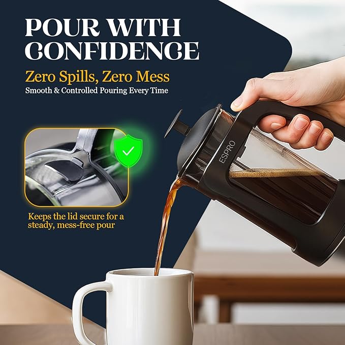 ESPRO P3 French Press Coffee Maker – Patented Double Micro-Filter for Grit-Free Brew Heat Resistant thicker Borosilicate Glass Coffee press – (18 oz)