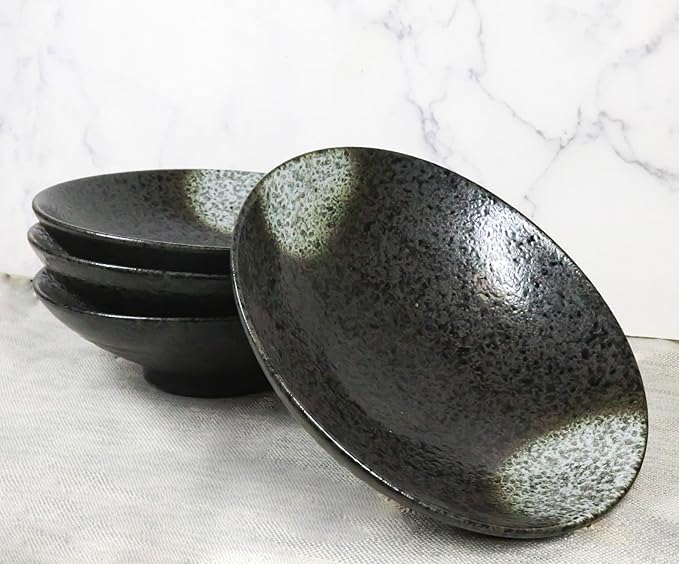 Ebros Gift Artistic Charcoal Grey Tone Hakumu Collection Dinnerware Serveware Kitchenware Set Asian Japanese Restaurant Supply (Pack Of 4 Large Ramen Soup Dinner Bowl 36oz)