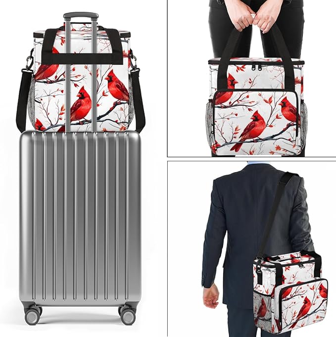 Cardinal Bird Coffee Maker Carrying Bag Winter Xmas Travel Storage Bag Compatible with K-Mini or K-Mini Plus Single Serve Coffee Brewer Carrying Case with Multiple Pockets &amp Shoulder Strap
