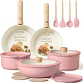 CAROTE Pots and Pans Set Nonstick Cookware Set Detachable Handle 19pcs Induction Kitchen Cookware Sets Non Stick with Removable Handle RV Cookware Set Oven Safe Pink