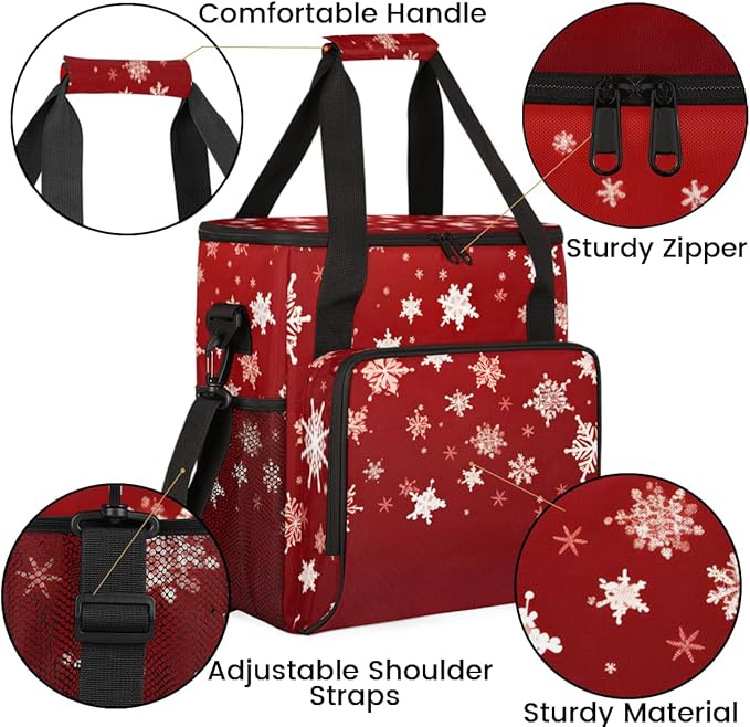 Xmas Snowflakes Coffee Maker Carrying Bag Oil Painting Snowflakes Travel Storage Bag Compatible with K-Mini or K-Mini Plus Single Serve Coffee Brewer Carrying Case with Pockets &amp Shoulder Strap