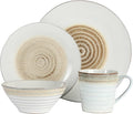 Spiral Embossed 16 Piece Stoneware Dinnerware Set – Rustic Reactive Glaze Plates Bowls &amp Mugs Microwave &amp Dishwasher Safe (Taupe)