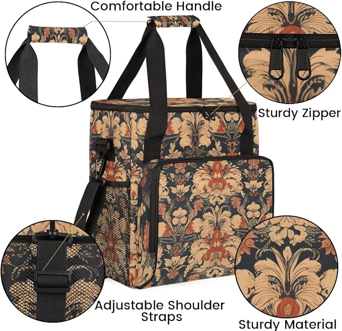 Ethnic Artistic Grunge Coffee Maker Carrying Bag Floral Travel Storage Bag Compatible with K-Mini or K-Mini Plus Single Serve Coffee Brewer Carrying Case with Multiple Pockets &amp Shoulder Strap