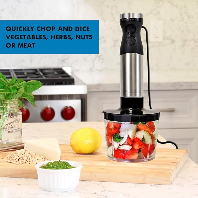 Kenmore Immersion Blender - Handheld Stick Mixer Electric Hand Blender with Stainless Steel Shaft Whisk Variable Speed for Smoothies Milkshakes Baby Food Puree Batidora de Inmersión