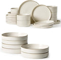 Famiware Star Dinnerware Set with Plates and Bowls Service for 6 (24-Piece) Stoneware Kitchen Dishes Dinner Sets - Vanilla White