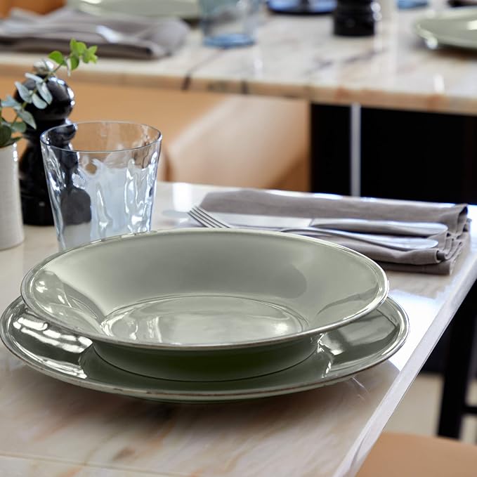 Costa Nova Ceramic Stoneware 5-Piece Place Setting Service for 1 - Friso Collection Sage Green | Microwave &amp Dishwasher Safe Dinnerware Set | Food Safe Glazing | Restaurant Quality Tableware