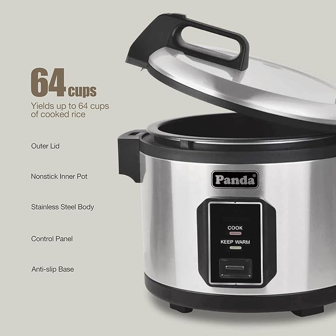 Panda Commercial Large Capacity Rice Cooker &amp Warmer - Extra Large 30 Cups Raw/60 Cups Cooked 120V/1500W ETL Listed