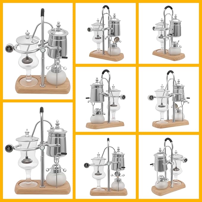 Siphon Coffee Maker Manual Extract Coffee &amp Brew Tea Tool Belgian/Belgium Coffee Brewer w/ Alcohol Burner Commercial/Domestic Balance Vacuum Coffee Pot w/ Rotating Faucet 9.25*4.72*14.96in Sil