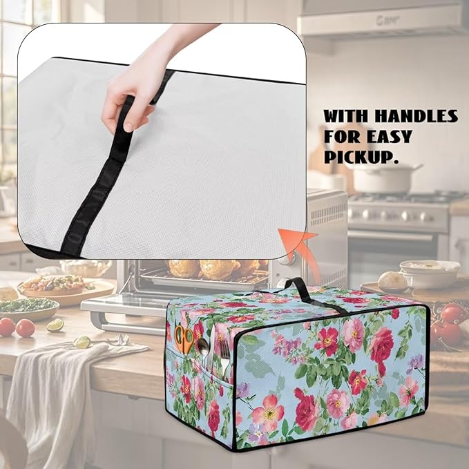 Doojoayie Pink Flower Toaster Cover 8 Slice Blue Appliance Covers for Kitchen Counter 22.5x18.5x 13 Universal Fit Dustproof Protector as Kitchen Decor