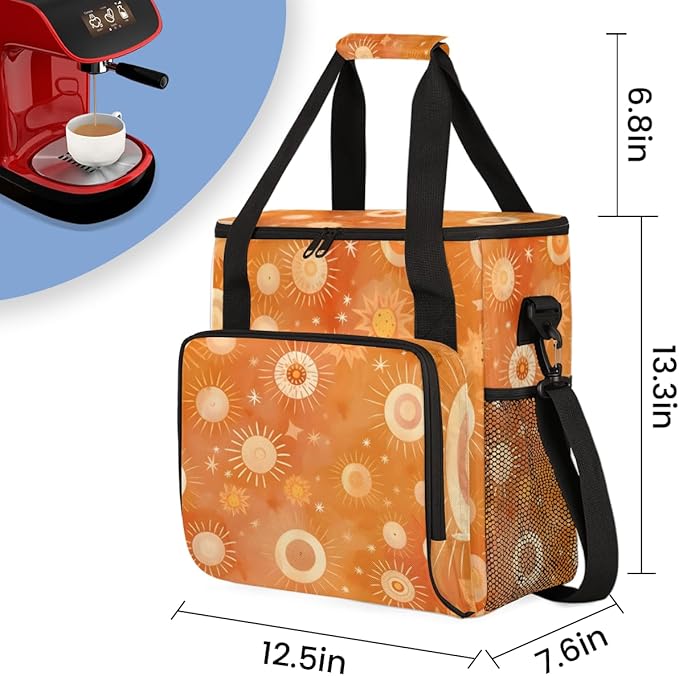 Sun and Star Coffee Maker Carrying Bag Ethnic Pattern Travel Storage Bag Compatible with K-Mini or K-Mini Plus Single Serve Coffee Brewer Carrying Case with Multiple Pockets &amp Shoulder Strap