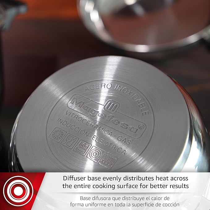MAGEFESA STYLE 5-Piece Stainless Steel Cookware Set Includes Stockpot Dutch oven/Stew pot Saucepan Compatible with All Types of Stovetop Including INDUCTION Easy Cleaning and Dishwasher safe