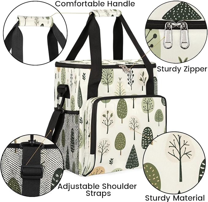 Cute Trees Print Coffee Maker Carrying Bag Compatible with K-Mini or K-Mini Plus Portable Single Cup Coffee Maker Case with Pockets for K Cup Pods
