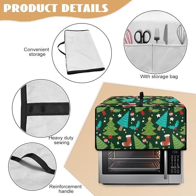 Doojoayie Christmas Tree Toaster Cover 4 Slice Decorative Toaster Oven Cover for Holiday Home Decor Universal Fit Kitchen Appliance Covers with Top Handle Belt Easy to Storange