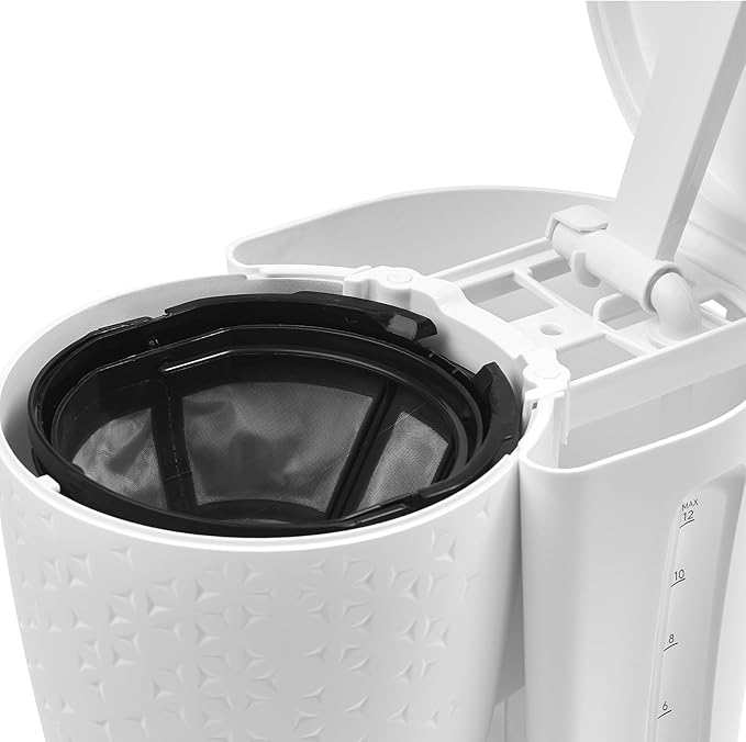 HADEN Starbeck Coffee Machine 10 Cup Automatic Drip Coffee Maker with Anti-Drip Function and Reusable Washable Water Filter White &amp Chrome