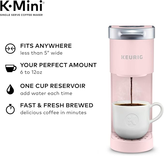 Keurig K-Mini Single Serve K-Cup Pod Coffee Maker 6 to 12oz Brew size with Cord Storage Perfect for Small Spaces Dusty Rose