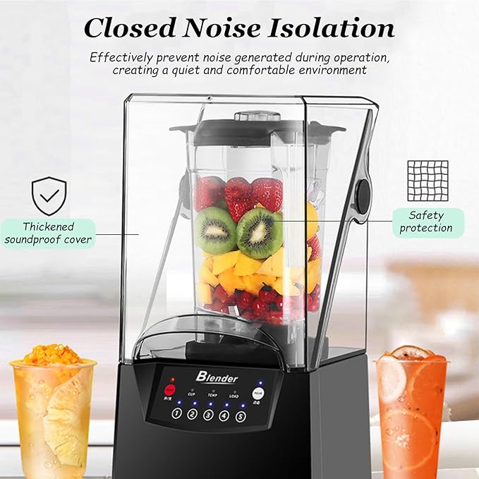 Professional Commercial Blender 2200W 70 OZ Quiet Blender Pure Copper Motor Commercial Smoothies Drinks Self-Cleaning110V