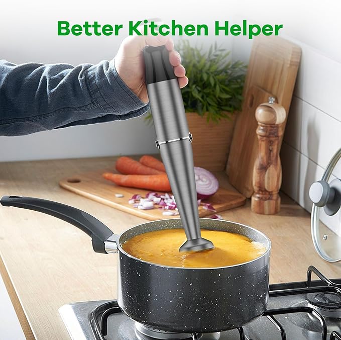 Immersion Blender Handheld Corded Hand Blenders Set 1100W Trigger Variable Speed 5 in 1 Stick Emulsifier with Chopper Whisk and Frother for Soup Baby Food and SmoothiesBlack