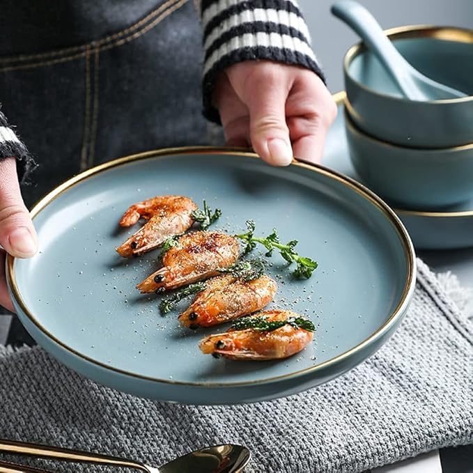 24 32 41 PCS Ceramic Dinnerware Set Nordic Dark Green Bone China Tableware Creative European Ceramic Tableware with Bowl Plate24-Piece Set for 6 Peopl