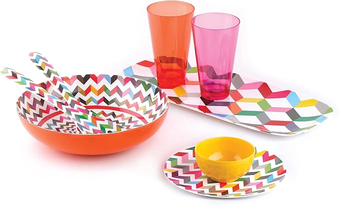 French Bull Plates - 4 Piece Set - 9 inch Melamine Salad Plates Set of 4 - Melamine Dinnerware for Indoor and Outdoor - Ziggy
