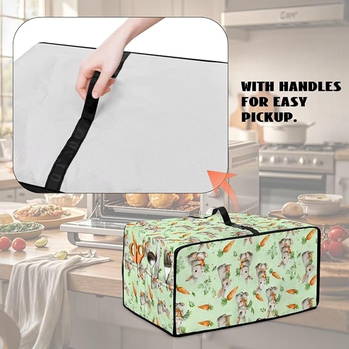 Bunny Carrot Print Toaster Oven Air Fryer Cover Heavy Duty Bread Maker Machine Covers with Accessory Pockets Kitchen Accessories M