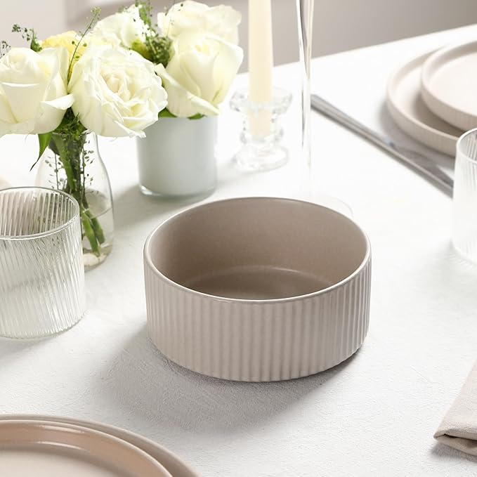 Stone Lain Haven Modern Stoneware 4 Piece Bowls Sets Dish Set for 4 Reactive Glaze Sandy White