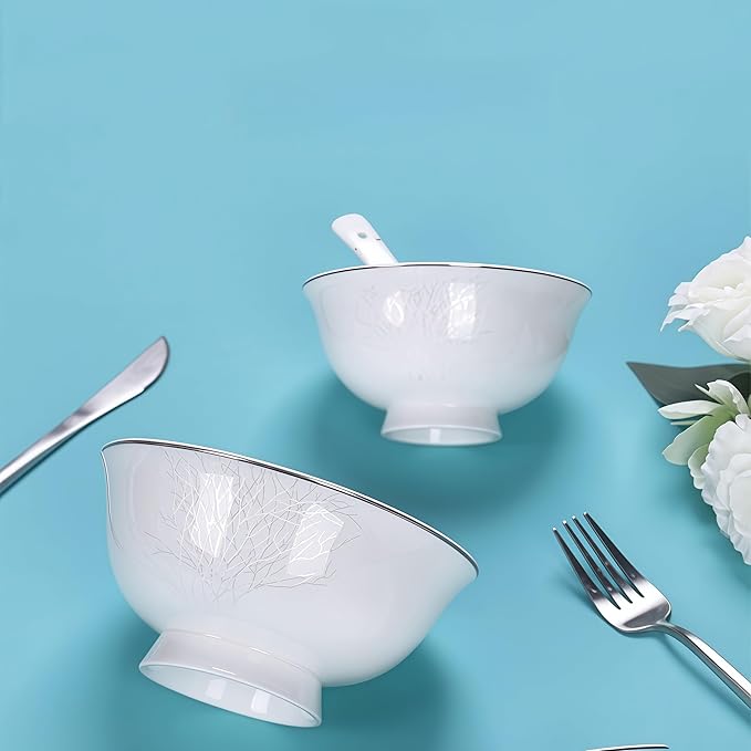 Fine Bone China Dinnerware SetPorcelain&ampCeramic Dinnerware SetsBone Stoneware &amp Ceramic Cookware Tableware Set Includes Dinner Plates|Spoons|Pasta Bowls|Soup Pot|Chopsticks (28PCS * 6-Person