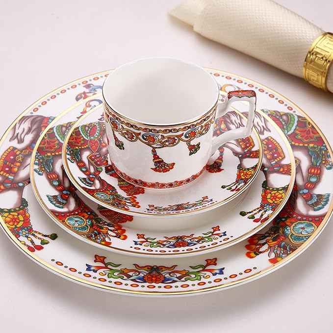 European Style Dinnerware Set Service for 2 Bone China Dinnerware Sets Unbreakable Porcelain Dinner Sets Coffee Cup and Saucer Tableware Set Steak Dinner Plates Dish Set Triumph Horse-4