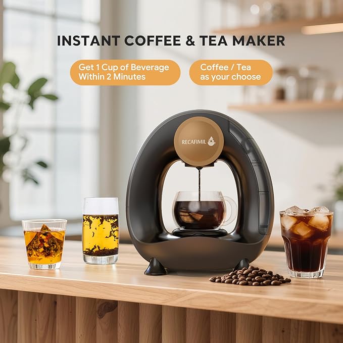 Single Serve Coffee Maker For K Cup Pod and Coffee Grounds /Tea Fast Brew in 2 minutes 2 IN 1 One Button Coffee Machine 4-8 Oz Brew Sizes Stylish＆Compact For Home Office RV and Dorm Black