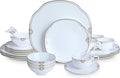 24 Piece Porcelain Dinnerware Set Scalloped Bone china Plates and Bowls Sets for 4 With Double Gold Rim Highly Chip and Crack Resistant | Dishwasher Safe Dishes Set (White &amp Double Gold Rim)