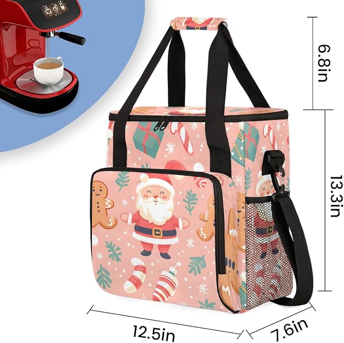 Fantastic Santa Claus Coffee Maker Carrying Bag Retro Santa Claus Travel Storage Bag Compatible with K-Mini or K-Mini Plus Single Serve Coffee Brewer Carrying Case with Pockets &amp Shoulder Strap